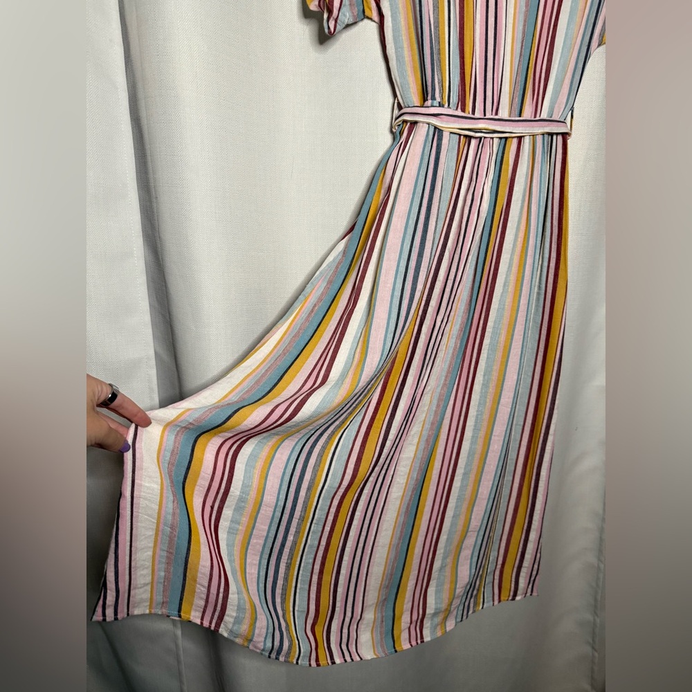 Zara TRF Rainbow Striped Linen Summer Midi Dress - Picture 9 of 11